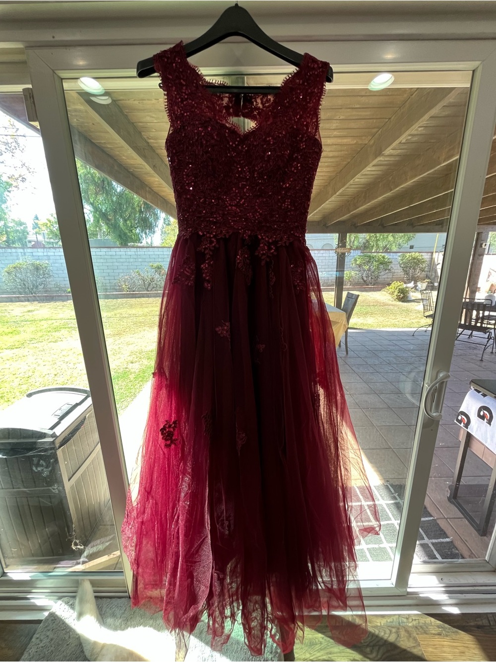 Girls' Burgundy Lace & Tulle Party Dress
